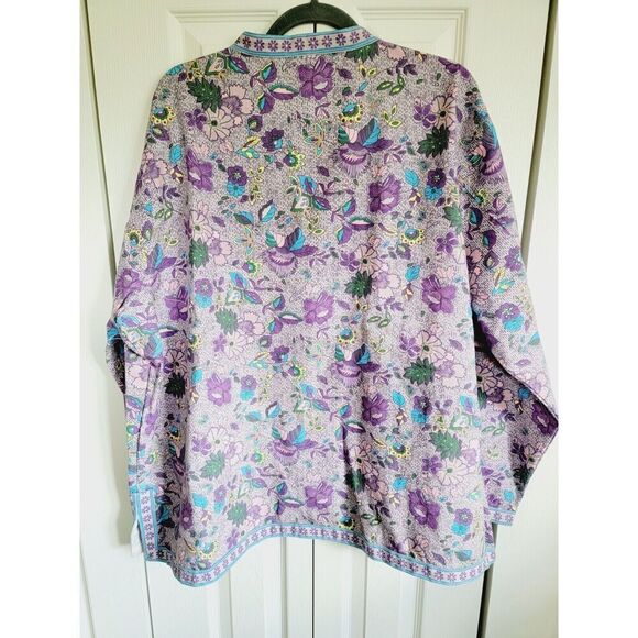 Tudor Court 3X Lavender Jacket Floral Mandarin Collar Plus‎ Size Pockets Cotton - Picture 2 of 6